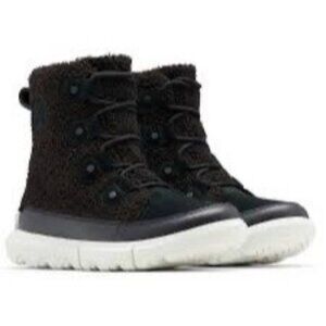 Sorel Explorer II Joan Faux Fur Waterproof Lace-Up Boots Black Women's Size 11